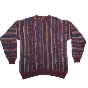 Vintage Lorenzo 80s 90s Multi-Color Knit Sweater Pullover Cozy Retro Preppy L